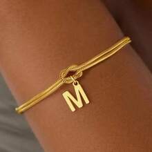 1pc Minimalist Niche Gold Knotted Double Layer A-Z Letter Pendant Bracelet For Women, Suitable For Delicate Daily Wear And Gift Giving - Multicolor - View 18