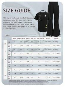 Solid Color V-Neck Short Sleeve Top And Split Leg Pants, Lab/Nurse/ Scrub Set With Pockets Fall Black - Black - View 12