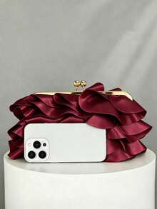 Women's Elegant Charming Petal Party Clutch, Ruffle Design Evening Bag, Suitable For Wedding/Vacation/Formal Party/Ball, Burgundy - Burgundy - View 6