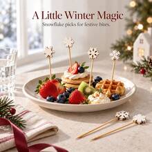 Exquisite And Cute Christmas Snowflake Style Food Skewers (Made Of Natural Bamboo With A Smooth Surface), 100pcs/Pack, Cute Design Cocktail Sets, Used For Fruit Plates, Cooked Food, And Party Decorations - White - View 5