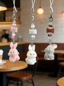 1/2/3pcs Candy Rabbit Keychain Lanyard, Handmade Beaded DIY Style Pendant, Cute Charm, Suitable For Bags And Packaging Decoration. Multi-Color/Set Available, Perfect Choice For Girls Toys And Holiday Party Gifts (Such As Halloween And Christmas). - Multicolor - View 2