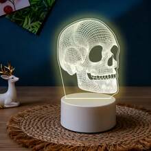 Skull Mesh Pattern Acrylic Night Light, USB Powered Warm Light Desktop Decor Lamp, Creative Artistic Desktop Ornament, Personalized Atmosphere Bedroom Bedside Table Decoration, Suitable For Halloween Theme Decor, Toy Enthusiast Holiday Birthday Gift - Warm white light - View 6