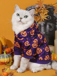 LUCKIE PAW 1pc Halloween Ghost Funny Pattern Pet Sweatshirt, Physical Flea Protection, Reduces Shedding, Warm & Breathable Dog Vest, Suitable For Small & Large Dogs And Cats, Indoor & Outdoor - Purple - View 1