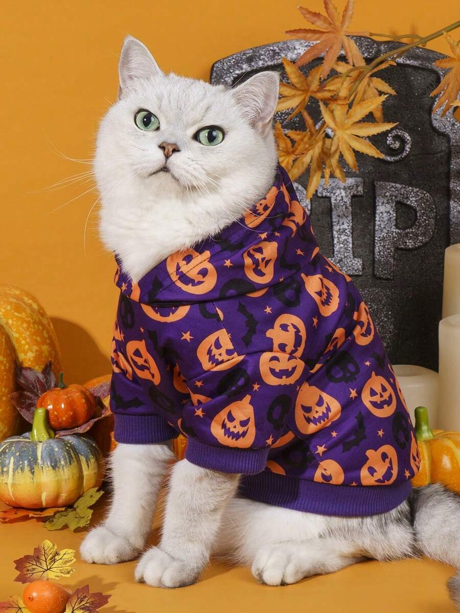 LUCKIE PAW 1pc Halloween Ghost Funny Pattern Pet Sweatshirt, Physical Flea Protection, Reduces Shedding, Warm & Breathable Dog Vest, Suitable For Small & Large Dogs And Cats, Indoor & Outdoor - Purple - View 1