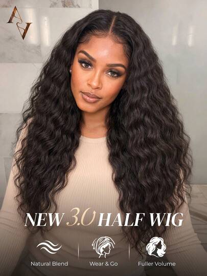 ARABELLA All In 1 3D Lace Half Wig Bohemian Curl Wig 100% Human Hair Security 3D Cap No Glue Needed Pre-Plucked Hairline Brazilian Virgin Hair Beginner Friendly For Women