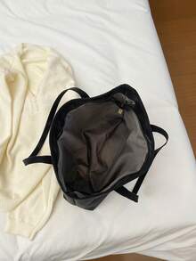 1件裝黑色大容量純色PU托特包 女款單肩包 - 黑色 - 查看 5