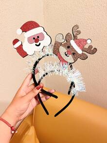 1pc/2pcs/4pcs Girls Christmas Glitter Cartoon Headband With Colorful Trim, Santa Claus & Gingerbread Man Holiday Photo Prop Hair Accessory - Multicolor - View 3