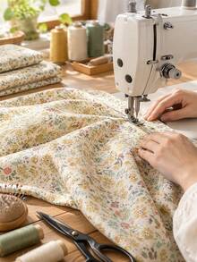 1Pc Vintage Ditsy Floral Print Polyester Fabric, Soft Light‑Weight Floral Textile With Tiny Flower Pattern, Elegant Cloth For Sewing Dresses, Blouses, Skirts, Fashion Garment DIY Handmade Projects - Multicolor - View 4