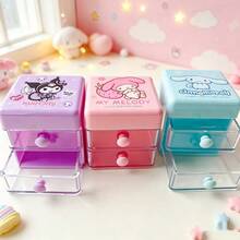 Hasbro Multi Count SANRIO Kawaii Cartoon Small Storage Box Double Drawer Desktop Organizer For Creation Enthusiasts Tabletop Arrangement Supply Viral Character Container For Cosmetics Hairpin Casual Gift Creation - Multicolor - View 5