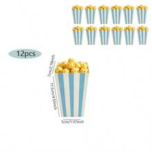 12-Pack Striped Popcorn Boxes - Carnival Party Mini Paper Popcorn Candy Containers Movie Night Party Supplies (Blue) - Blue and White Vertical Stripes - View 9