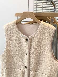 YUXIN Women's Autumn/Winter Essential! Soft Faux Lamb Fleece Sleeveless Cardigan Vest, Dual Pocket Design, Super Warm & Versatile, Suitable For Daily Wear - Apricot - View 6