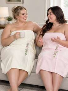 1pc-Rose Embroidered Large Bath Towel, Size 90*170 Cm, Soft And Thick, Quick-Drying, Dedicated For Home Bathing. Exquisite Rose Embroidery Adds A Gentle Atmosphere, Fluffy And Comfortable Touch, No Shedding, Available In Beige And Pink, Combining Practicality And Sweet Appearance. - Multicolor - View 5