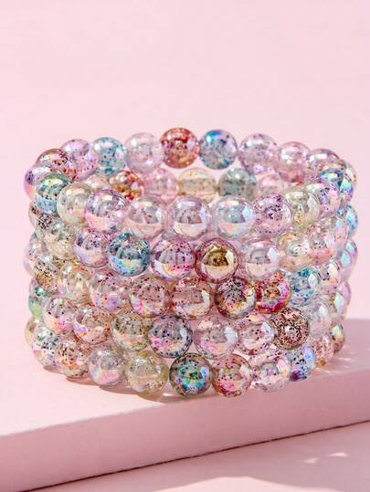 5Pcs Kids Colorful Beaded Bracelets, Random Color, Girls Party Jewelry Birthday Gift