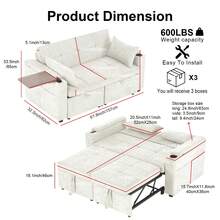 2‑Seater White 3‑In‑1 Sleeper Sofa Bed, Convertible Pull‑Out Double Couch, Built‑In Hidden Small Table & Cup Holders For Small Spaces - White - View 1