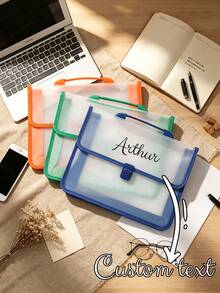 1pc Customized Name Transparent Portable Folder, A4 Size Document Storage Bag With Handle, Office School Paper Document Classification Storage Portable File Organizer - Multicolor - View 1