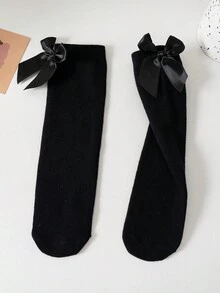 2 Pairs Girls' Bow Knee-High Socks, Elastic Comfortable Breathable Casual Holiday Birthday Party Daily Wear, Suitable For All Seasons - Multicolor - View 7