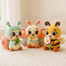 DIY Crochet Material Kit]3 Styles Insect Plush Set Snail/Butterfly/Honeybee Beginner Friendly One-Stop Material Kit Yarn Knitting Ornament Gift For Girlfriend And Best Friend - C-Multicolor Set - View 1