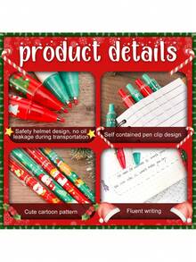 12 PCS Cartoon Christmas Gel Pen Set, Assorted Styles, 0.5mm Black, Back-To-School Season, Exam Practice Pens, Christmas Gift, New Year Gift - Multicolor - View 4