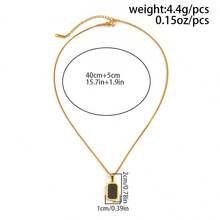 1pc Fashion Minimalist Stainless Steel Black Base Gold Edge Square Pendant Necklace, Durable Non-Fading Men's Collarbone Chain, Street Style Premium Accessory - Gold - View 5
