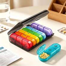 Weekly Pill Organizer, 3 Times A Day, Color-Coded 7-Day Pill Box With Detachable Single Container, Large Capacity Portable Travel Pill Box, Suitable For Daily Medications, Vitamins, Fish Oil And Supplements - Multicolor - View 1