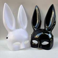 Women's Rabbit Ear Mask, Black/White Optional, Halloween Costume Party Cosplay Half Face Party Accessory - A - View 10