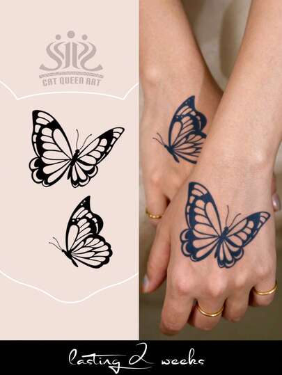 1pc Herbal Juice Semi-Permanent Magic Tattoo Sticker, INS Style Butterfly Design, Long-Lasting 14 Days, No Fading, Non-Reflective, Temporary Tattoo Sticker For Arm, Shoulder, Neck, Collarbone, Leg And Body