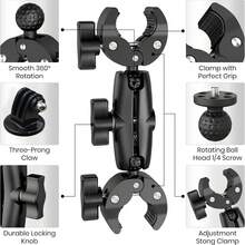 VeFly Super Clamp Motorcycle Bike Mount Extension Pole Selfie Stick Double Side Clip For Insta360 X2 X3 X4 X5 Monopod Handlebar Action Camera Accessories - View 4