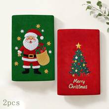 2pcs Santa Claus & Christmas Tree Print Kitchen Towels, Merry Christmas Pattern Hand Towels, Classic Red & Green Christmas Style Dish Cloths Tea Towels, Suitable For Kitchen Cooking, Baking, Cleaning Wiping & Christmas Home Decor - Multicolor - View 11