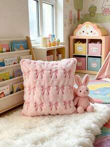 1/2pcs Bowknot Plush Embroidered Throw Pillow Covers, Sofa Cushion Covers, Without Pillow Insert, Suitable For Bedroom, Living Room, Holiday Gift - Pink - View 3
