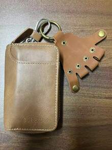Tempat Kunci Kulit Asli Vintage untuk Pria, Dompet Kunci Kapasitas Besar untuk Kunci Mobil & Kartu, Kantong Kunci Portabel Anti-Hilang untuk Perjalanan Sehari-hari - Coklat - View 10