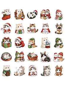 50Pcs Christmas Cat Aesthetic Stickers, Cute Xmas Kitten Character Stickers, PVC Waterproof Self-Adhesive Decals For Journals, Laptops, Water Bottles - Multicolor - View 7