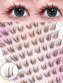 80 Clusters Brown Cartoon False Eyelashes, Natural 3D Segmented Eyelash Clusters, DIY Single Cluster Eyelashes For Beginners, Atmospheric Eye Makeup, No Glue Needed, Simple And Convenient - C - View 1
