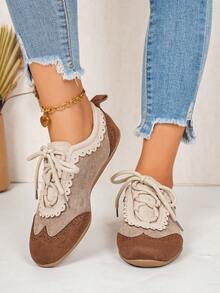 Women's Casual Sports Shoes, Retro Versatile Soft Sole Lace-Up Sneakers - Khaki - View 5