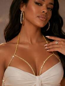 Shiny Sexy Exquisite Luxury Rhinestone X-Shaped Chain Beach Party Daily Suit Chest Chain Body Chain Accessory Fashion Women's Jewelry - Gold - View 2