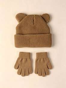 1 Set Unisex Toddler/Baby Knitted Hat + Gloves, Versatile Bear Design Cartoon Hat & Warm Gloves 2 Pieces Set - Set - View 9