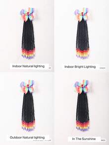 1pc Kids Wig, With Colorful Bow Clip, Fluffy Cute Short Ponytail, Decorated With Colorful Beads At The Ends, Suitable For Daily Wear And Parties. - Black - View 7