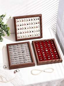 Wooden Ring Display Tray With Multi-Color Velvet Slots, Jewelry Organizer For Home Vanity, Countertop Display Prop - Multicolor - View 1