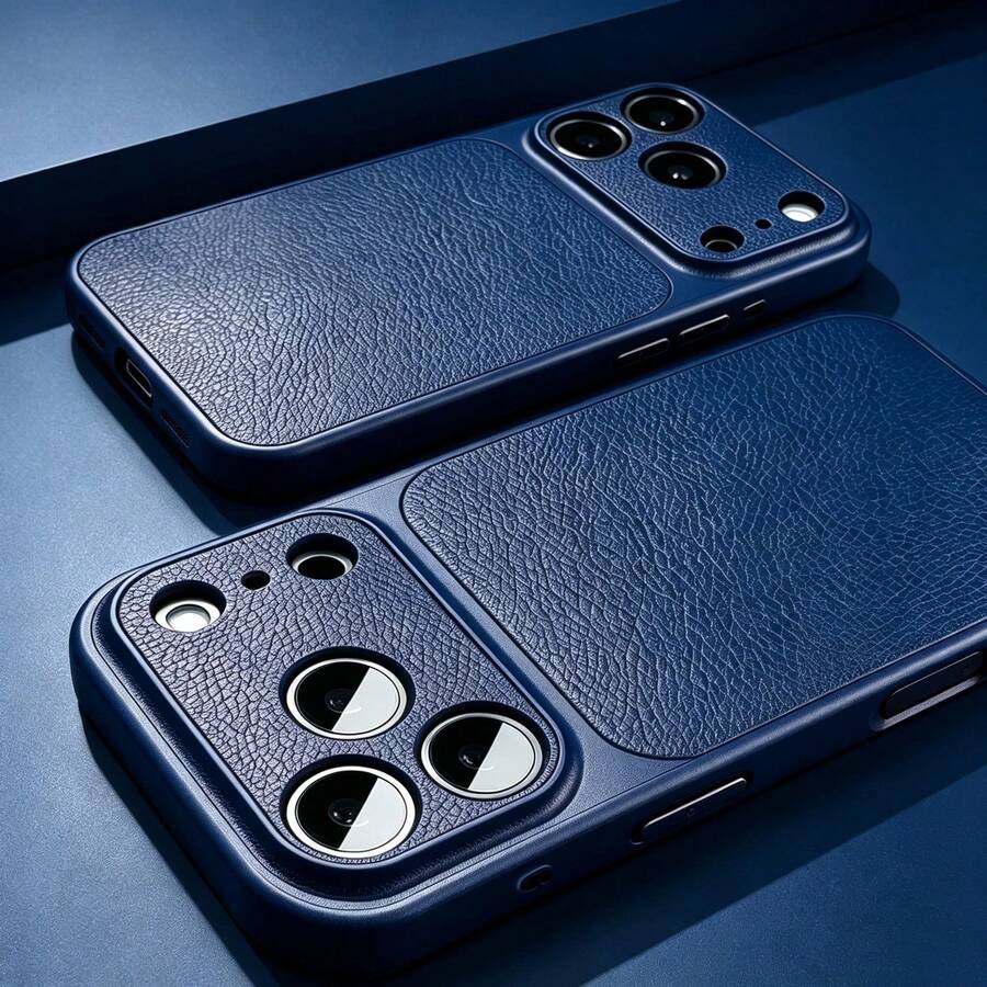 豪華 PU 皮革荔枝紋理啞光手機殼,適用於 iPhone 18 Pro Max 18 Pro,防指紋硬殼,適用於 17 Pro Max 16 Pro Max 15 14 Plus 13 Pro Max 12 11 16e 17e,18 & 17 系列大窗蓋 - 深藍色 - 查看 1