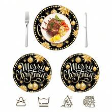 2件/4件/6件/8件裝聖誕圖案快樂假期廚房圓形餐墊 圓形桌布 13.7in X 13.7in 季節性居家裝飾 圓形設計 節日桌面裝飾 加厚亞麻材質 - 彩色 - 查看 10
