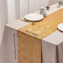 1pc Gold Foil Velvet Polyester Snowflake Christmas Table Runner, Home Kitchen Dining Room Christmas Holiday Decor - Gold - View 3
