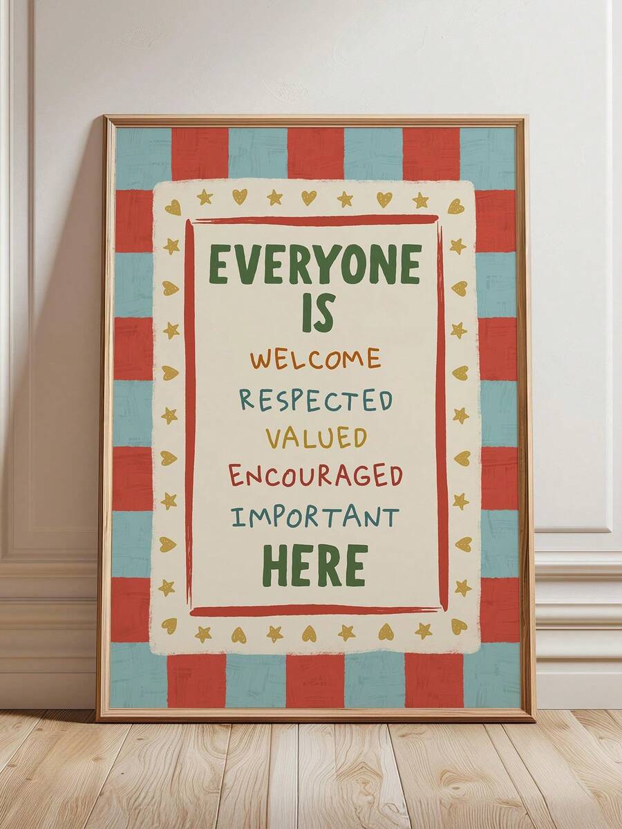 1pc Everyone Is Welcome Print, Hand-Drawn Classroom Wall Art, Diversity And Inclusion Poster, School Counselor Office Decor Wall Decor Bedroom Decor - Multicolor - View 1