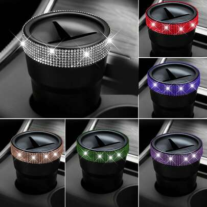 1pc Shiny Rhinestone Coin Storage Box, Creative Fashion Design, Mini Storage Container, Suitable For Car Cup Holder, Portable Car Coin Storage Bucket, Gift
