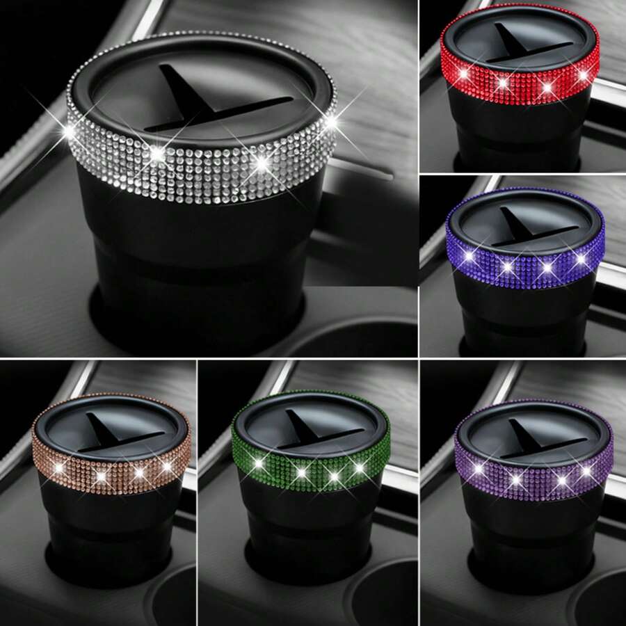1pc Shiny Rhinestone Coin Storage Box, Creative Fashion Design, Mini Storage Container, Suitable For Car Cup Holder, Portable Car Coin Storage Bucket, Gift
