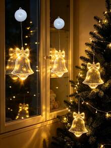 Christmas Bell Shaped Suction Cup LED Window Light, Warm Ambient String Light, Battery‑Powered Suction Hanging Lamp, Home Window Glass Decorative Light For Xmas Party Decoration - Suction Cup Lamp - View 6