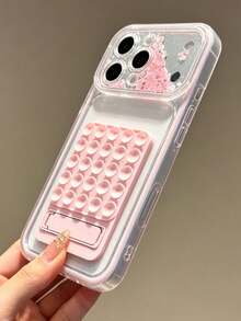 矽膠吸盤折疊支架閃粉流沙軟殼，適用於 iPhone 17 16 15 14 13 Pro Max Plus，吸盤支架可用於自拍與影片拍攝 - 粉色 - 查看 4