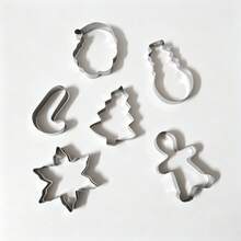 Stainless Steel Christmas Cookie Cutter, 3.1-2.3 Inches, 6pcs Set Gingerbread Man, Christmas Tree, Snowflake, Snowman, Candy Cane Shapes, Stainless Steel, Perfect For Winter Holiday Baking - View 5