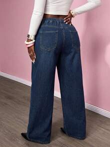 Women's Plus Size Loose Fit Denim Jeans, Long Non-Stretch Vintage Style, With Pockets And Zipper Closure, Original Color Wash Details - Blue - View 2