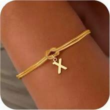 1pc Minimalist Niche Gold Knotted Double Layer A-Z Letter Pendant Bracelet For Women, Suitable For Delicate Daily Wear And Gift Giving - Multicolor - View 12