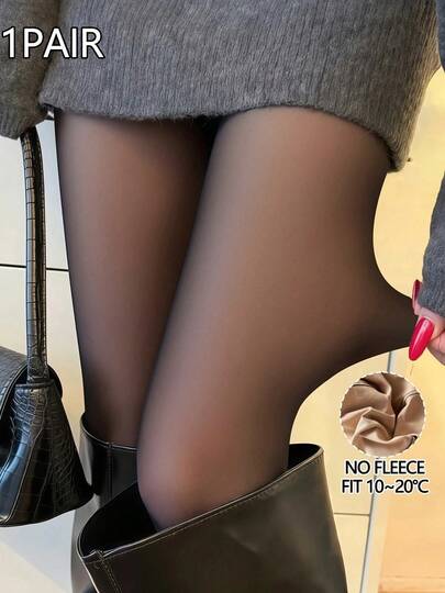 1 pieza Leggings falsos cálidos finos/gruesos de 80/220g, talla grande, leggings cálidos para mujer, medias suaves y esponjosas, medias negras minimalistas y de moda, adecuadas para uso diario, adecuadas para Halloween, Navidad