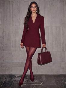 Women's Red Elegant Casual Daily Commute Business Office Blazer Dress With Padded Shoulders And Double-Breasted Design, Formal Evening Dresses For Women, Elegant Dress, Winter Dress - Red - View 6